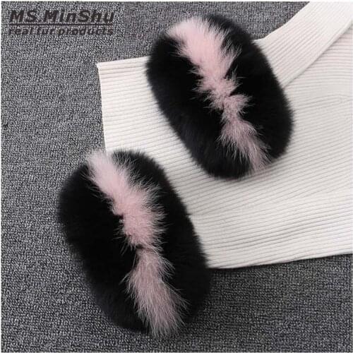 Ms.MinShu 14cm Real Fox Fur Cuff 100% Natural Fox Fur Sleeves For Women Coat Warmer Sleeve Jacket Fox Fur Collar Cuff