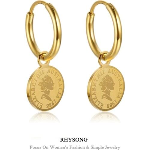 RHYSONG 316L Stainless Steel Jewelry Rose Gold Dangle Pendientes Circle Hoop Earings Buckle For Women Fashion Gift Accessories