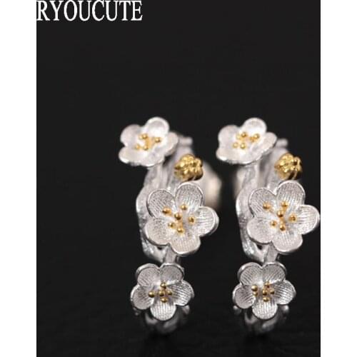 Wholesale Fashion Silver Color Plum Flower Earrings for Women Bijoux Korean Earrings Wedding Jewelry Brincos Pendientes