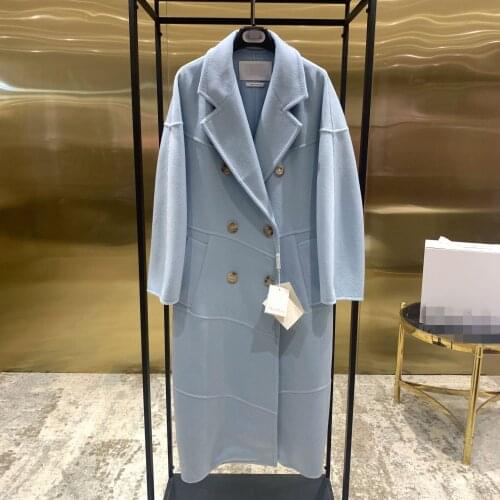 Female Long Coat Autumn Winter Cashmere Coat Water Ripple Lapel Double-Breasted Pocket Coat High-end Classic Fashion Casual Coat