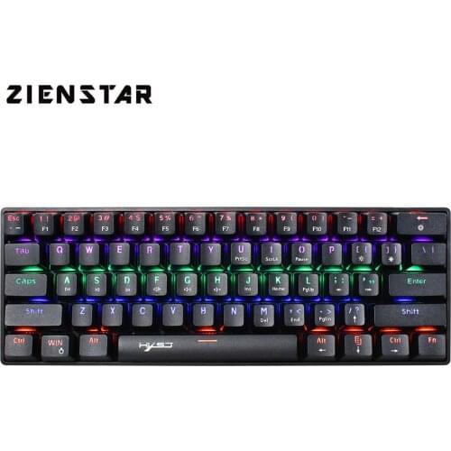 ZIENSTAR English Type C Connector 60% Wired Mechanical Gaming Keyboard with RGB Light 61 Keys Blue Switch for Desktop