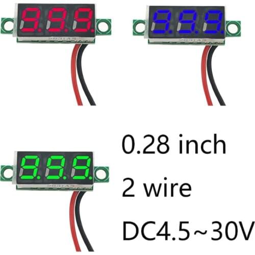 0.28Inch 2Wire Red Blue Green Digital LED Mini Display Module DC2.5-30V Voltmeter Voltage Tester Panel Meter Gauge MotorcycleCar