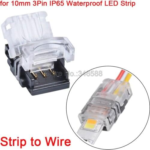 10pcs 3Pins 10mm Quick Strip to Power Connector for Dual Color CCT Waterproof IP65 LED Strip to Wire Conductor Solderless