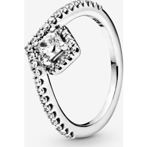 100% 925 Sterling Silver Rings for Women Clear CZ Geometric Ring Fine Jewelry Wedding Party Gift Bague Femme