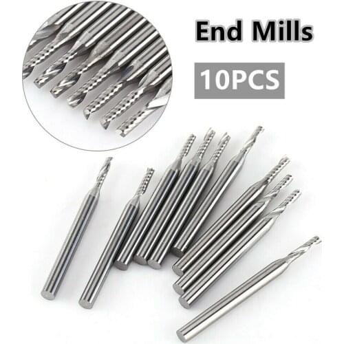 10x1/8\" 2mm Carbide Spiral Bit End Mill Cutter Set CNC Single-Flute Router Bit Milling Cutter Machine Electric Tools CAE3-6X6