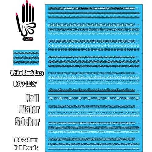 11 Sheets/Lot Water Nail Stickers L019-027 Black White Lace Nail Water Transfer Sticker Decal For Nail Tip (30 DESIGNS IN 1)