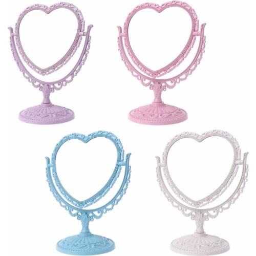 2 Sides Heart-Shaped Makeup Mirror Rotatable Stand Table Compact Mirror Dresser 21x26cm 4 Color