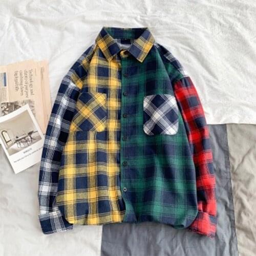 2020 Autumn New Shirts For Men Casual Plaid Harajuku Long Sleeve Shirts Fashion Loose Oversize Mens Shirt Plus Size M-3XL
