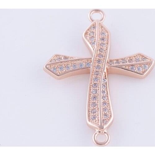 3 Colors Trendy Cross connector pendant fit Bracelet Necklace Micro Pave CZ Copper metal jewelry accessories High polished
