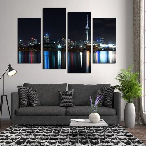 Framed 4 Panels beautifhl City night view Canvas Print Painting Modern Canvas Wall Art for Wall Pcture Home Decor Artwork