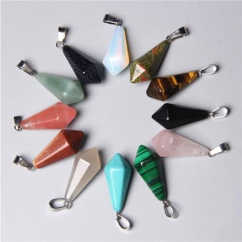 5pcs Natural Stone Pendant Rose Quartzs Red Agates Polygonal Rhombus Shape Pendants for Making DIY Jewelry Necklace Size 12x26mm