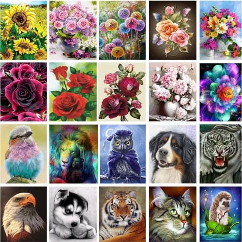 5D DIY art diamond painting tiger lion flower pattern full embroidery mosaic handmade home wall decoration gift cross stitch