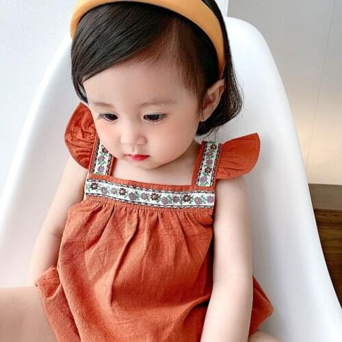 2021 Baby Girl Flying Sleeve Embroidered One Piece Set Summer 0-3 Years Old Baby Girl Bodysuit Newborn Baby Girl Clothes