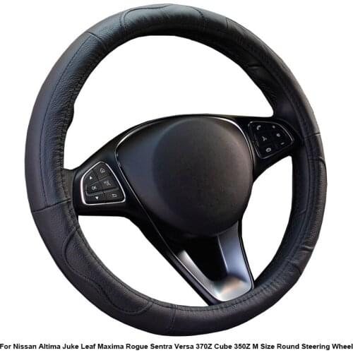 Cow True Leather Car Steering Wheel Cover For Nissan Altima Juke Leaf Maxima Rogue Sentra Versa 370Z Cube 350Z M Size Steering