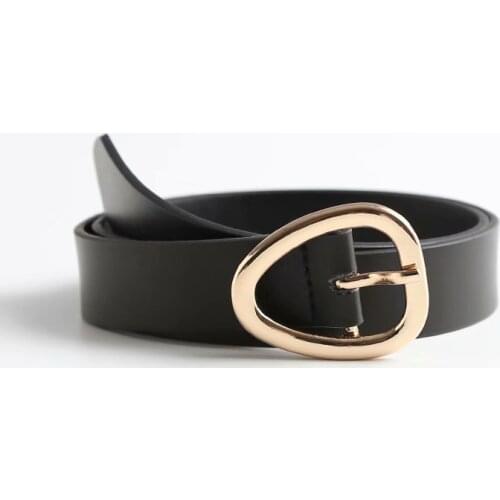Black Ladies Simple Fashion All-match Metal Buckle Decorative Leather Belt