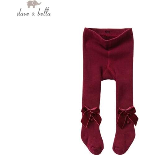 DB15703 dave bella winter infant baby girls lolita bow solid padded leggings children fashion leggings