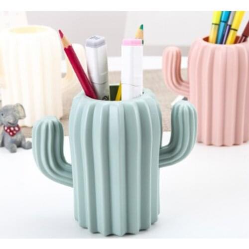 Pen holder creative student stationery Desktop cactus desk multifunction storage box PE Pen container brush pot office supplies