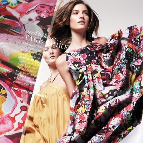 Digital Printing disorderly graffiti elastic stretch silk fabrics at wholesale high-grade silk clothing cloth