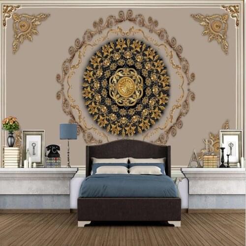 Modern European Embossed Golden Pattern Photo Wall Mural Wallpapers Roll 3D Living Room Bedroom Background Wall Covering Fresco