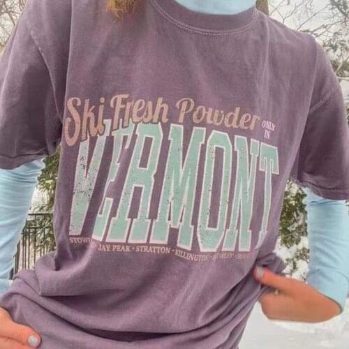 Purple Vintage Letter Printing Graphic Tees Women Streetwear Top New Summer Short Sleeve Tshirts Casual Harajuku Shirt Clothes