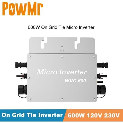 PowMr Pure Sine Wave Inverter WVC600W-120V 230V Optional On Grid Tie Micro MPPT 22-50V Wireless Communication with WIFI Monitor
