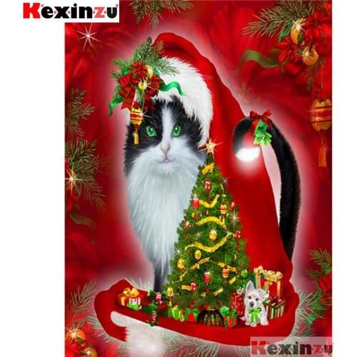 Full Square/Round 5d Diamond Painting-Christmas cat-3d Embroidery Cross Stitch Mosaic Full Picture Of Rhinestone Decor Y113376