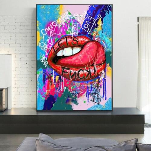 Modern Street Graffiti Art Sexy Red Lips Oil on Canvas Painting Posters and Prints Wall Art Picture Cuadros for Living Room