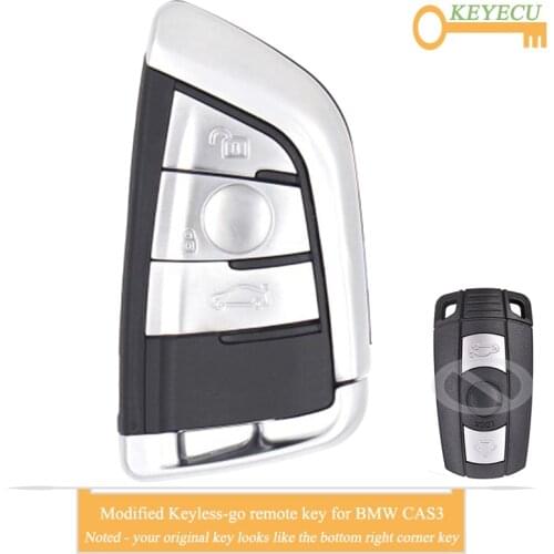 KEYECU Modified Keyless-Go Smart Remote Key for BMW CAS3 3 5 Series X5 X6 2006-2011, Fob 3 Butons - 315MHz 868MHz - PCF7952 Chip