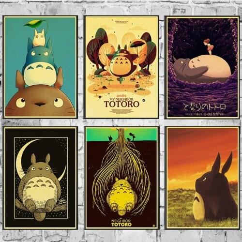 Miyazaki Hayao My Neighbor Totoro Poster Cartoon Anime Decorative Vintage Movie Posters Kidsroom Wall sticker