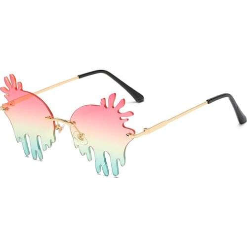 Fashion New Love Tears Sunglasses Woman Metal Rimless Sun Glasses Dance Party Personality Trend Colorful Acrylic Glasses UV400