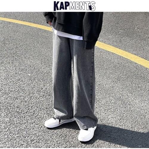 KAPMENTS Men Baggy Y2k Wide Leg Jeans Pants 2021 Mens Kpop Causal Streetwear Denim Trousers Male Harajuku Vintage Hip Hop Jeans