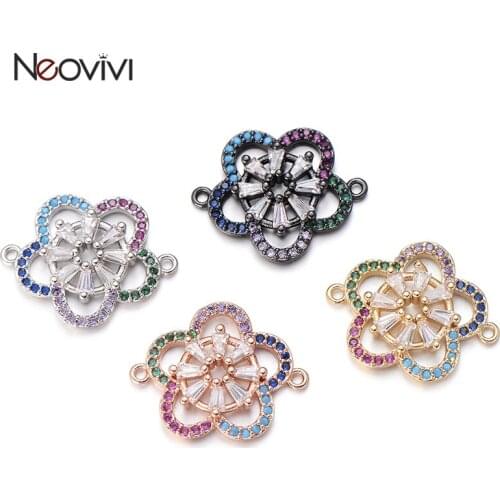 Neovivi Colorful CZ Flower Charm Women Trendy Bracelet Necklace DIY Craft Micro Pave Multicolor Zircon Charms for Jewelry Making