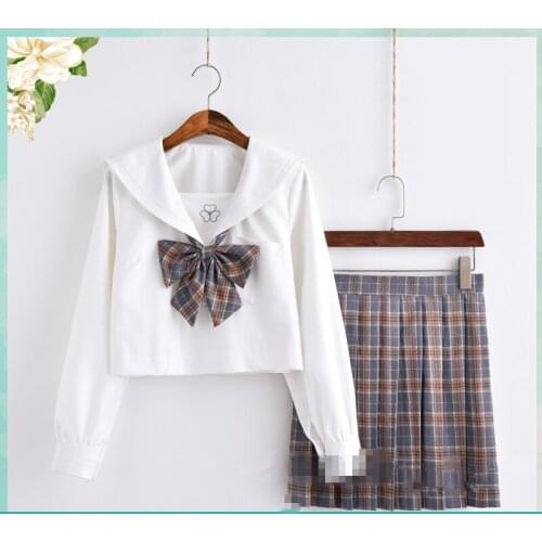 2019 new Japanese school uniforms sailor tops+tie+skirt Navy style Students clothes for Girl Plus size Lala Cheerleader clothing