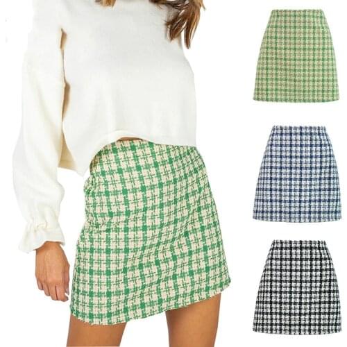New Arrival Women High Waist Autumn Winter Woolen Plaid Skirt Female Mini Short Casual Vintage Straight Black Skirt