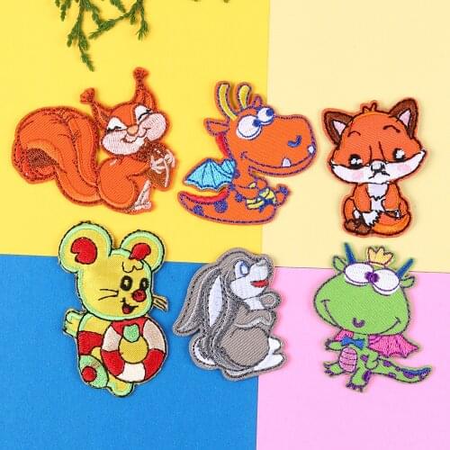 New Animal DIY Embroidered Patches for Clothing Iron on Patch Cartoon Rabbit Fox Frog Badge Mouse Cute Parches Garment Accessory