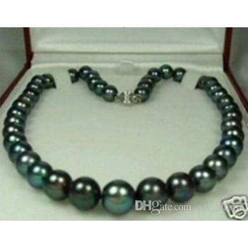 Charming 9-10MM Black Natural Pearl Necklace 18"