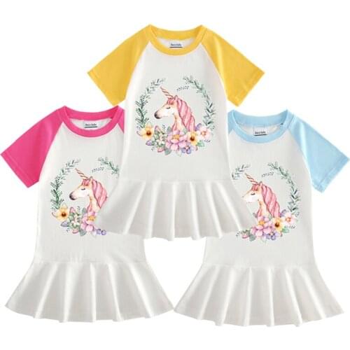 Baby Girls Dressse For Girls Summer Dress Children Unicorn Cute Princess Party Dress Fashion Kids Short Sleeve Birthday Dresses