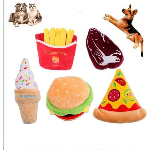1Pc Pet Plush Squeaky Toys Simulation Hamburger Steak Pizza Ice Cream Shape Dog Chew Toy Cat Dog Interactive Toy Pet Supplies