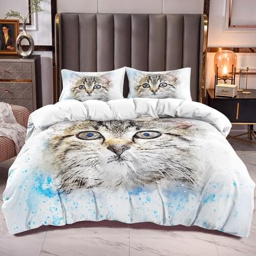 Cute Cat Print Duvet Cover for Kids Pet Cat Theme with Blue Dye Bedding Comforter Cover with White Reverse