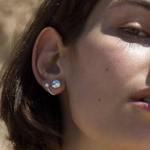 Fashion Gold Silver Color Irregular Heart Dot Stud Earrings for Women Asymmetry Back Hanging Imitation Pearl Earrings Jewelry