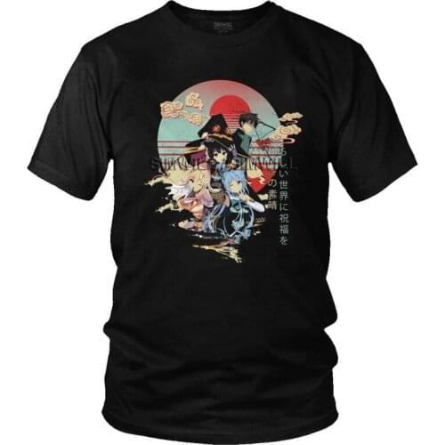 Vintage Konosuba Megumin Tshirt Men Unique Tee Tops Cotton T Shirts Short Sleeve Kazuma Darkness T-shirt Gift Merch