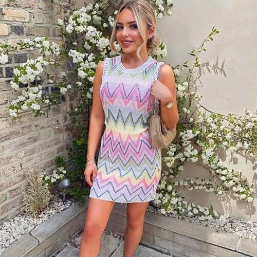 Knit Hollow Contrast Crochet Short Dress Sexy Women Elegant Party Dresses 2020 Summer New Fashion lady Plus Size Sweater Dress