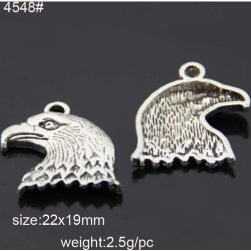 High Quality 25 Pieces/Lot 22mm*19mm Antique Silver Plated Eagle Head Charms