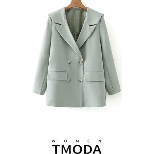 TMODA347 Blazer Women Solid Elegant Blazer Suit Notched Neck Office Wear Coat Long Sleeve Pockets Lady Outerwear Chic Tops