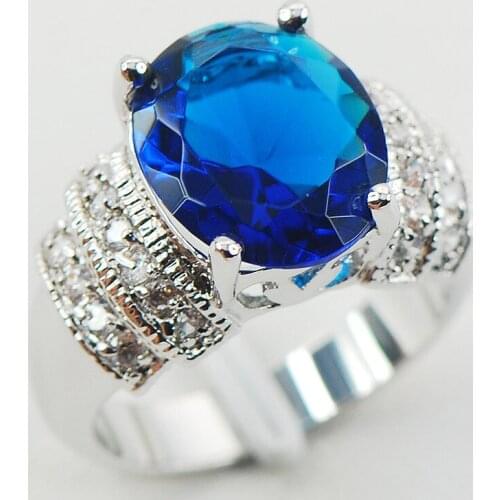 Blue Crystal Zircon Fashion Women 925 Sterling Silver Ring F970 Size 6 7 8 9 10