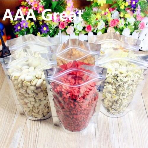 100Pcs/Lot Ziplock Aluminum Foil Bag Mylar Front Clear Pouches Food Storage Bags Coffee Tea Packaging Pouches Stand Up
