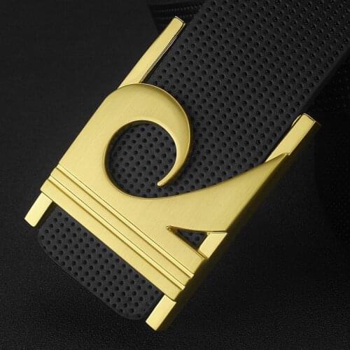 2021 New Fashion R Letter Black Geometric Luxury Metal Buckle Leather Belt Men Genuine Cow Leather White Boys Cinturones Hombre