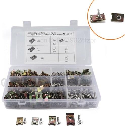 480 Only 4 Specifications - Galvanized U-shaped Reed Nut, Manganese Steel Clip Nut with Stainless Steel Screw