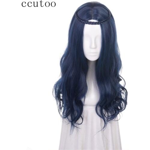 Ccutoo 70cm Blue Mix Wavy Long Synthetic Wig Descendants 2 Evie Cosplay Wig Heat Resistance Middle Parting Hairstyles Braid Hair
