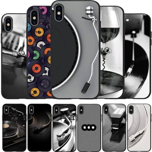 Black Vinyl Record Player black Silicone Phone Case For iPhone 12 XR XS Max 5 5S SE 2020 6 6S 7 8 PLUS X 11Pro Max 11 Cover
